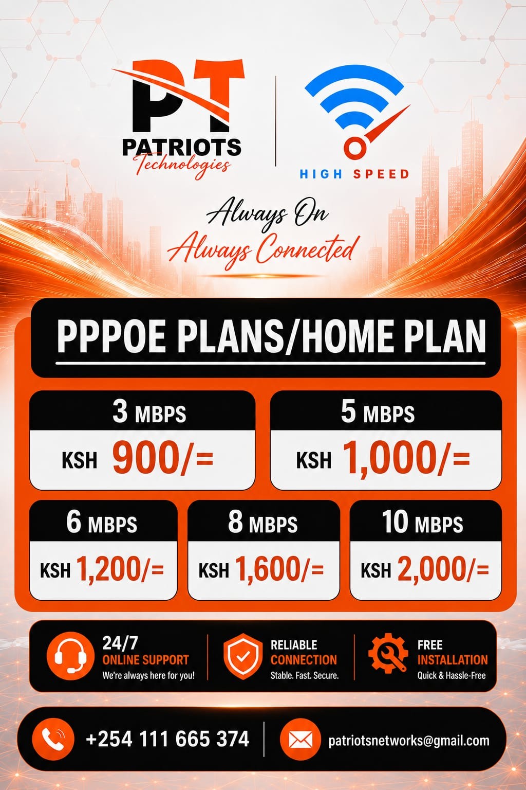 Patriots Technologies home internet plans and contacts